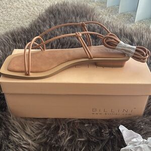 Billini flat ankle wrap sandals. Tan size 7. Never worn